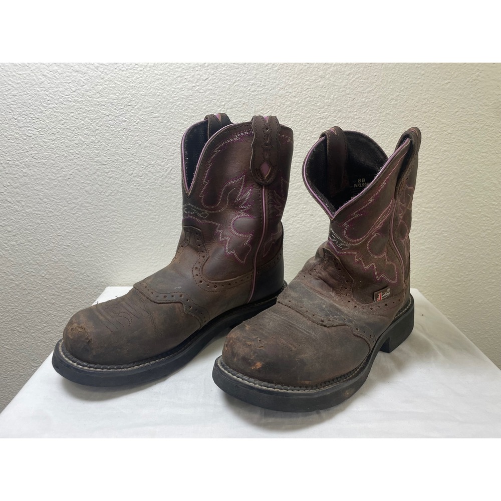 Justin Gypsy Work Boots Womens 8B Brown Pink Steel Toe EH Leather WKL9980 Good
